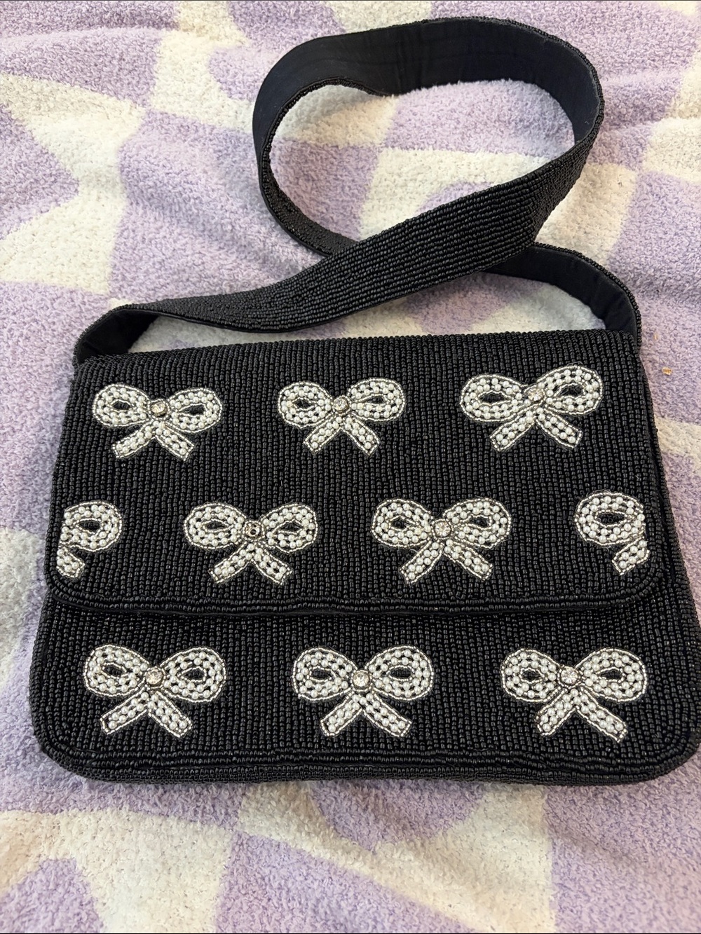 Black Beaded Bow Crossbody Bag